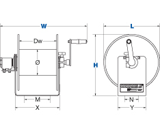 Dimensions for 100W Series Spring Driven Reels from Coxreels